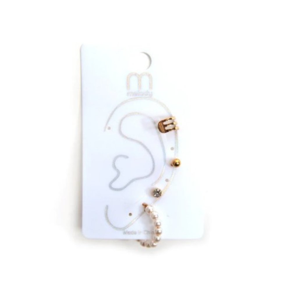 🥳3/20🥳 Mini Pearl  Hoop - Ear Cuff - 2 Stud Earrings -   Gold Tone